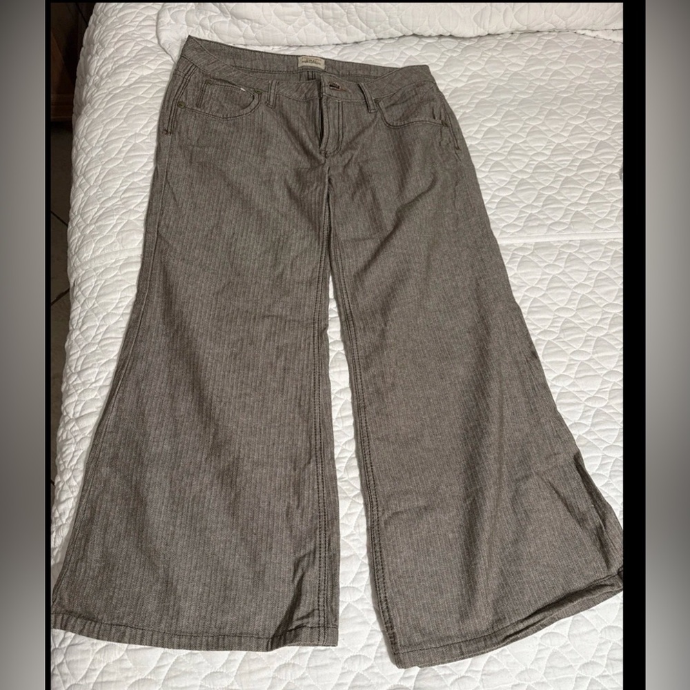 Vintage Free People Herringbone Tan Flare Jeans Low Rise Boho Excellent